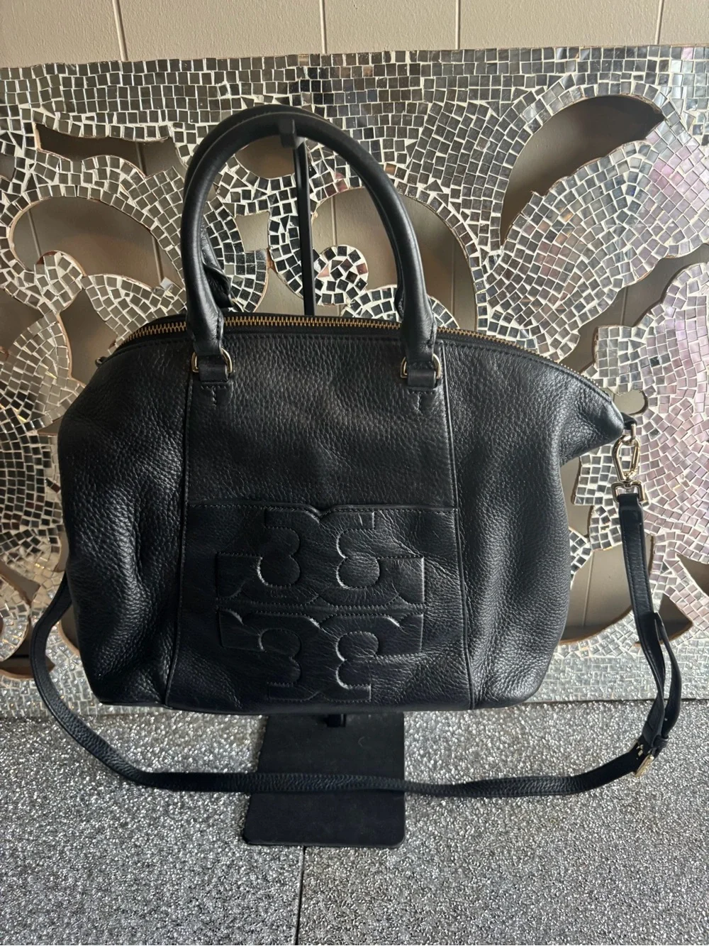 🎀Tory Burch Black Leather Satchel with Detachable Strap